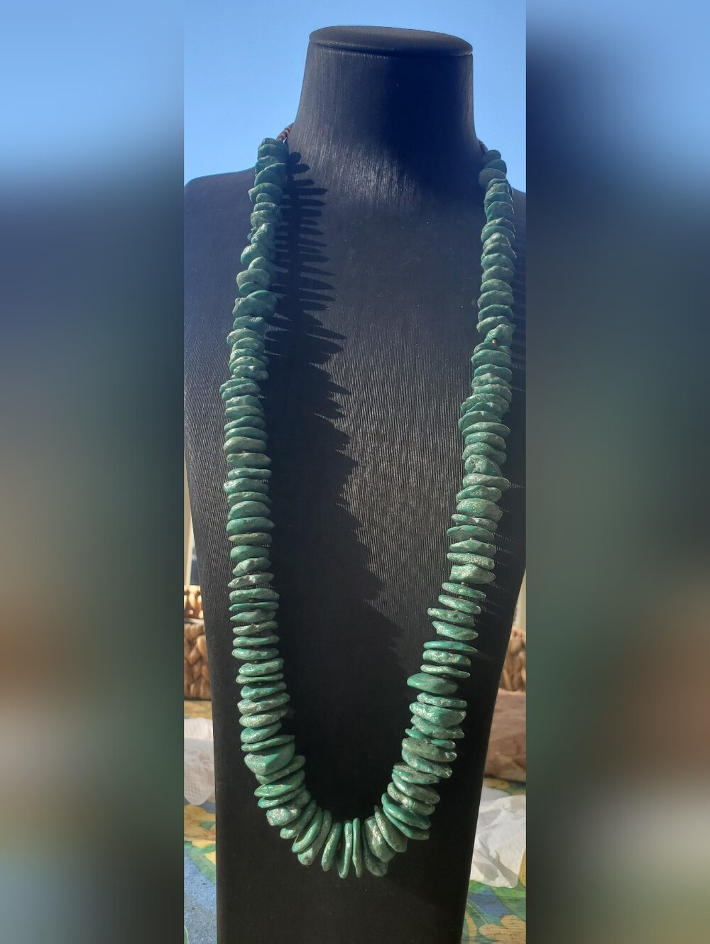 Southwest Stablized Turquoise Heishi Necklace - Green Blue Turquoise Beads. 28"
